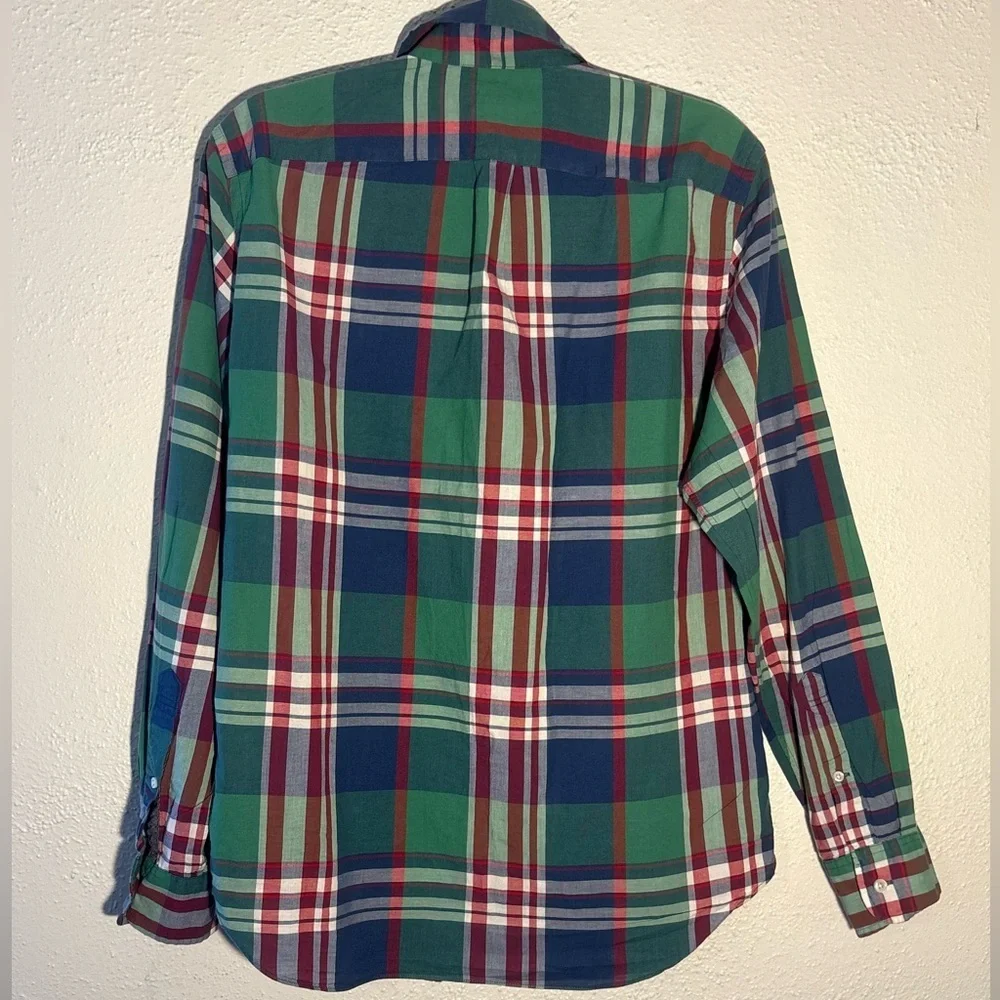 J.Crew Quality Woven Button Up Men’s Small Green Blue Red Shirt Preppy